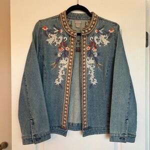 Chico's Embroidered Denim Jacket Women's Size 1 Medium